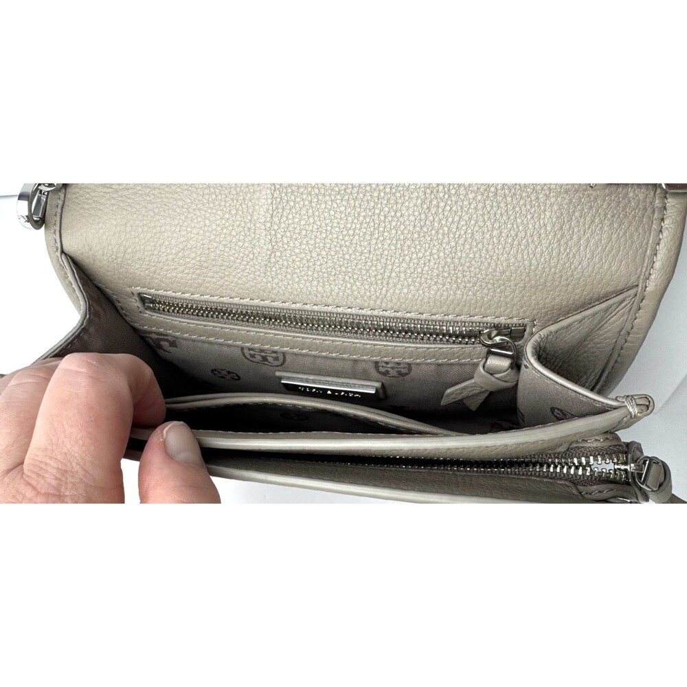 Tory Burch Britten French Grey Pebbled Leather Convertible Crossbody Bag - Picture 5 of 16